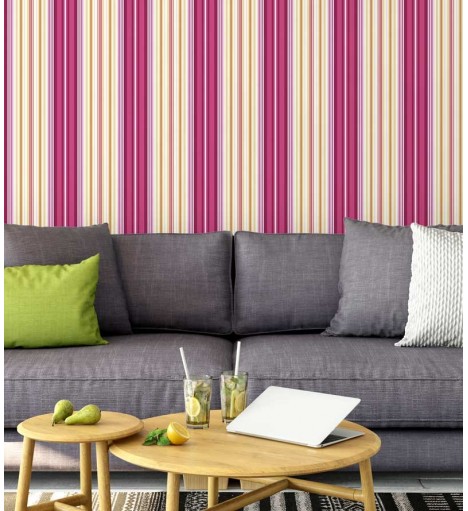 Papel de parede listrado, rosa, carmin, branco, amarelo, laranja e vermelho - Listrado 188
