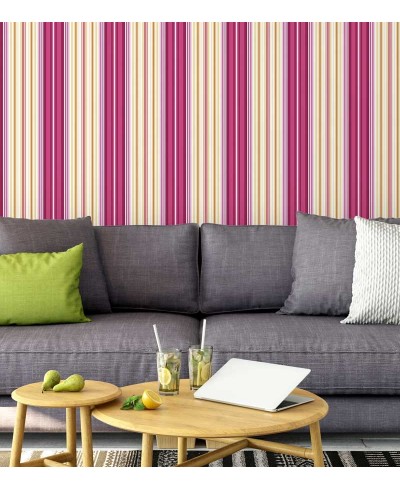 Papel de parede listrado, rosa, carmin, branco, amarelo, laranja e vermelho - Listrado 188