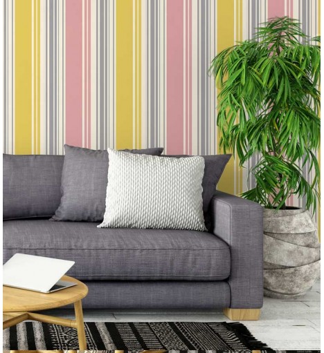 Papel de parede listrado, cinza, rosa e amarelo - Listrado 189