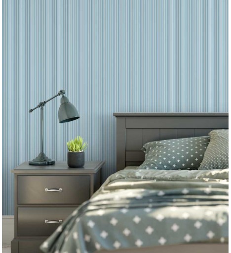 Papel de parede em tons azul com listras brancas e cinza - Listrado 66