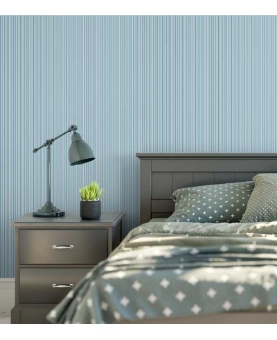 Papel de parede em tons azul com listras brancas e cinza - Listrado 66