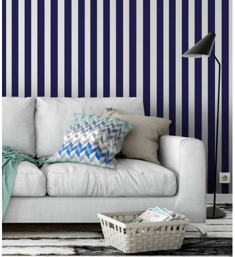 Papel de parede listrado em tons de azul escuro listras com 5cm - Listrado 1021
