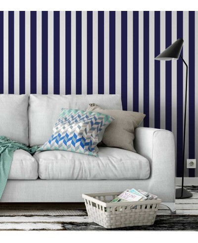 Papel de parede listrado em tons de azul escuro listras com 5cm - Listrado 1021