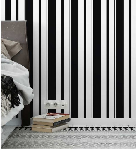 Papel de parede listrado em tons preto e creme- Listrado 1010