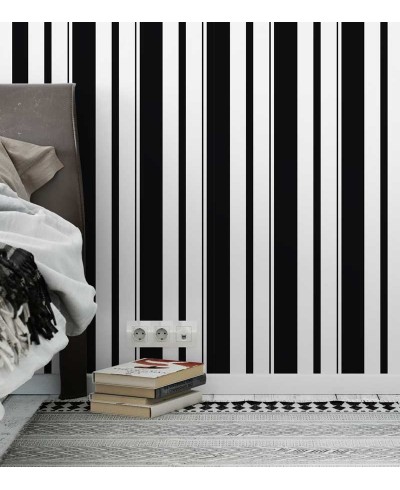 Papel de parede listrado em tons preto e creme- Listrado 1010
