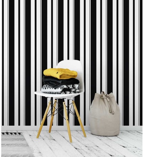 Papel de parede listrado em tons preto e branco - Listrado 1022