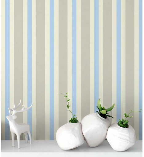 Papel de parede listrado em tons cinza creme e azul - Listrado 1025