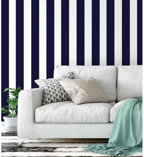 Papel de parede listrado em tons de azul escuro listras com 10cm - Listrado 1019
