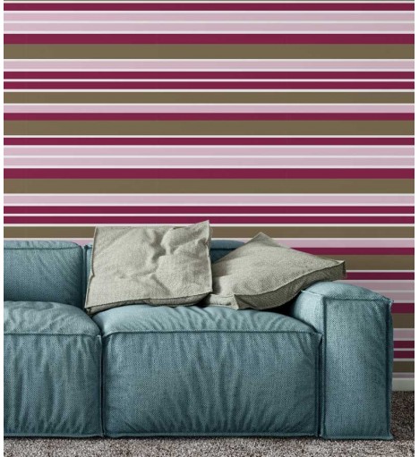 Papel de parede com listras em tons de marrom, rosa, vinho e branco - Listrado 97