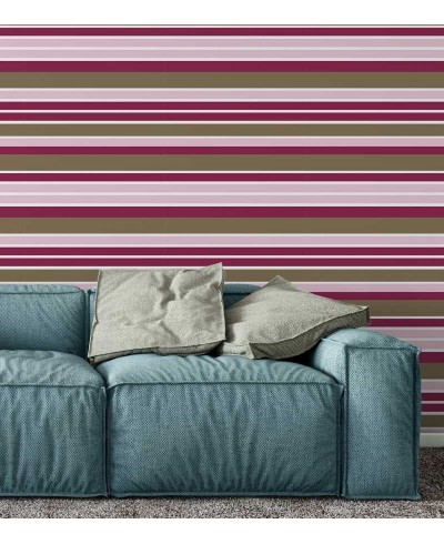 Papel de parede com listras em tons de marrom, rosa, vinho e branco - Listrado 97