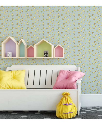 Papel de parede infantil azul com naves espaciais e planetas - Infantil 149