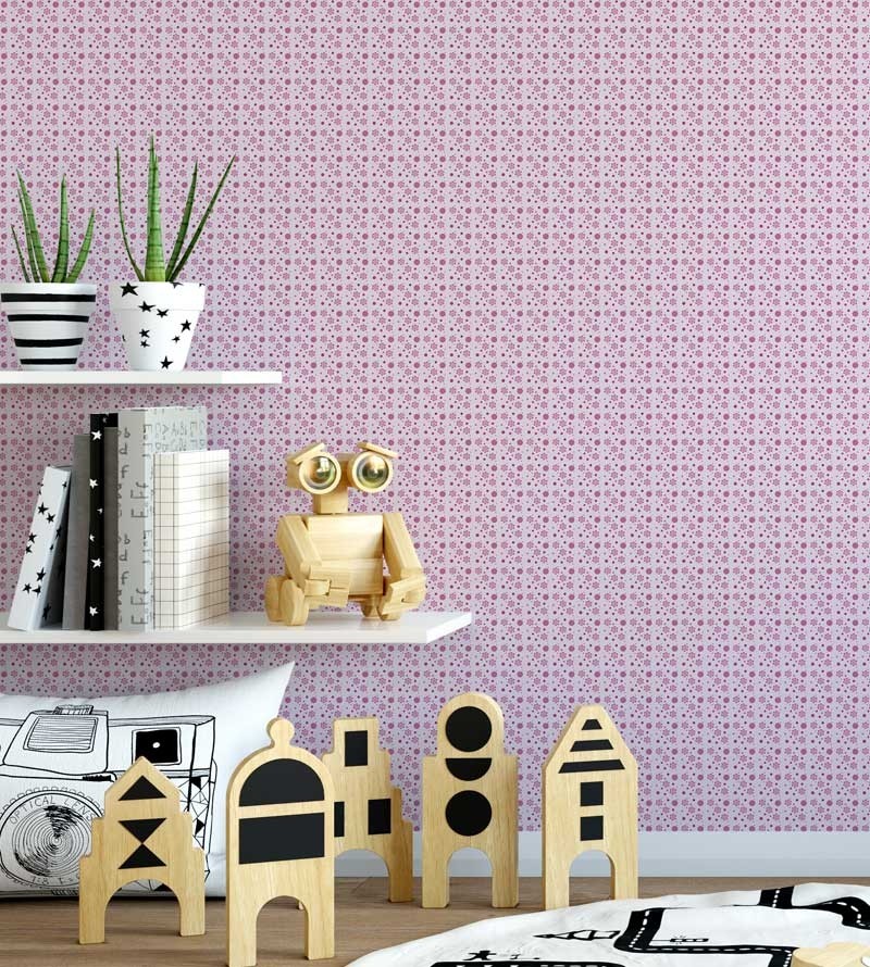 Papel de parede com fundo rosa claro e detalhes em rosa - Infantil 03