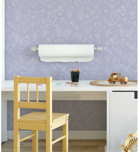 Papel de parede com fundo em tom de roxo e desenhos em cinza - Infantil 92