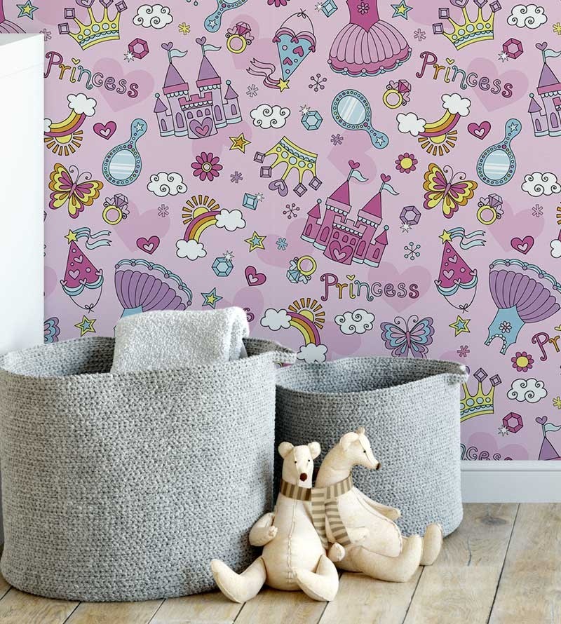 Papel de parede em tom de lilás, rosa, roxo, branco, azul e amarelo - Infantil 97