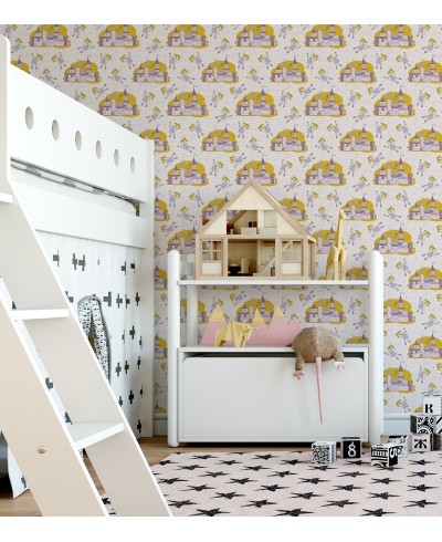 Papel de parede em tons rosa, roxo e amarelo - Infantil 161