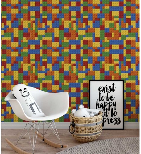 Papel de Parede lego coloridos nas cores amarelo, vermelho azul, laranja e verde - Kids 08