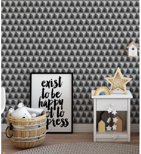 Papel de Parede lego cubos nas cores preto e branco - Kids 09