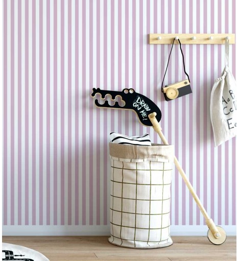 Papel de Parede Infantil Listrado em Rosa Claro e Branco - Kids 12