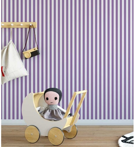 Papel de Parede Infantil Listrado em Roxo e Branco - Kids 13