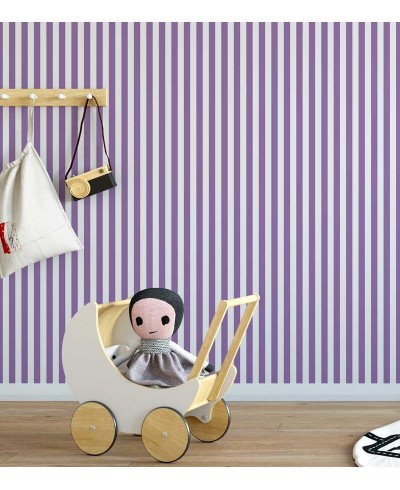 Papel de Parede Infantil Listrado em Roxo e Branco - Kids 13