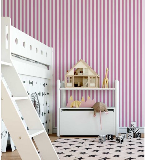 Papel de Parede Infantil Listrado em Rosa e Branco - Kids 14