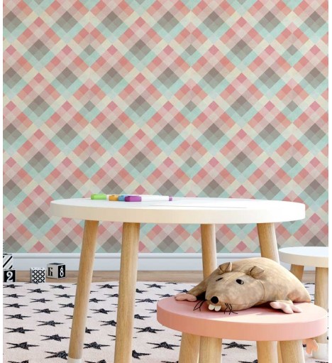 Papel de Parede Infantil xadrez em várias cores claras - Kids 15