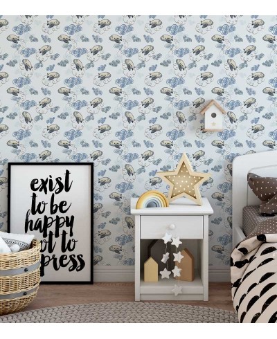 Papel de Parede Infantil aviões em fundo branco com nuvens em azul - Kids 17