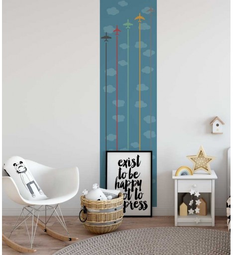 Papel de Parede Infantil aviões em fundo azul com nuvens em azul claro - Kids 18