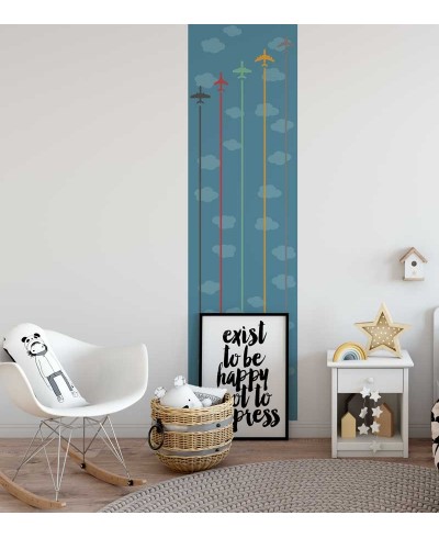 Papel de Parede Infantil aviões em fundo azul com nuvens em azul claro - Kids 18 Papel de Parede Infantil aviões em fundo azul com nuvens em azul claro - Kids 18