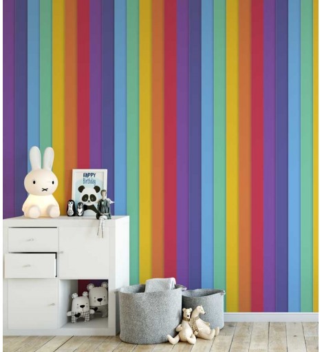 Papel de Parede Infantil listrado arco iris - Kids 21