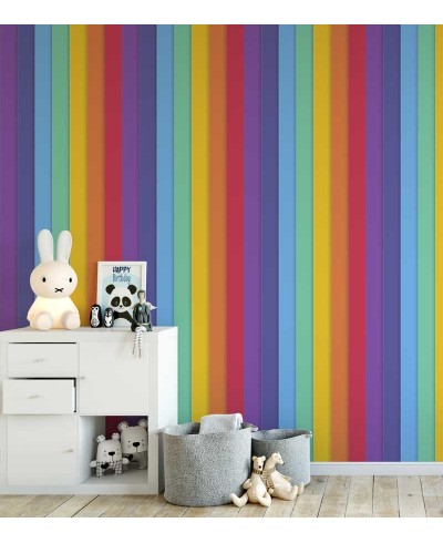 Papel de Parede Infantil listrado arco iris - Kids 21