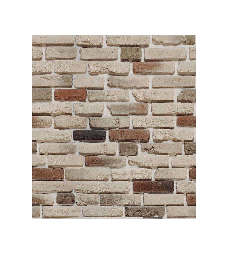 Papel de parede modelo tijolos em tons de bege, com detalhes na cor marrom, cinza e preto - Textura 44