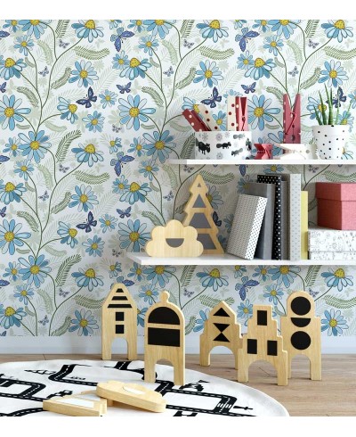 Papel de parede com fundo branco e detalhes em azul marinho, amarelo, cinza, verde e azul claro - Teen16 Papel de parede com fundo branco e detalhes em azul marinho, amarelo, cinza, verde e azul claro - Teen16