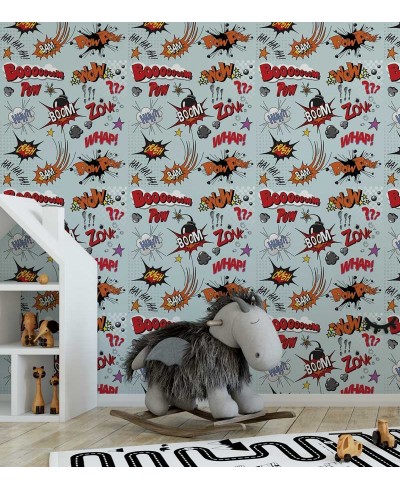 Papel de parede com fundo azul claro e detalhes em vermelho, branco, cinza, preto - Teen 35 Papel de parede com fundo azul claro e detalhes em vermelho, branco, cinza, preto - Teen 35