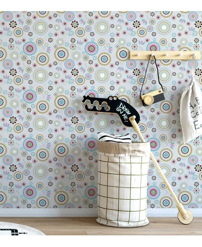 Papel de parede com fundo cinza (gelo) e detalhes em cores clara - Teen 14