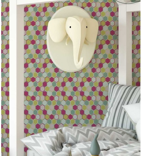 Papel de parede em tons de verde, rosa e branco - Teen 08