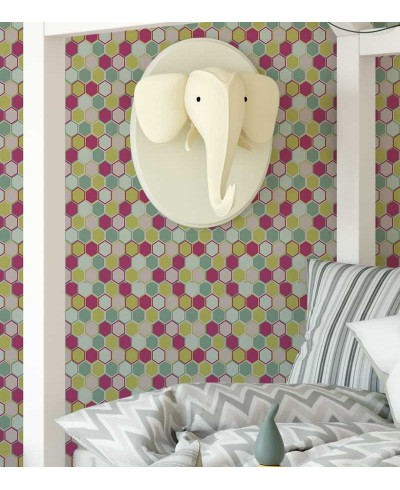 Papel de parede em tons de verde, rosa e branco - Teen 08 Papel de parede em tons de verde, rosa e branco - Teen 08