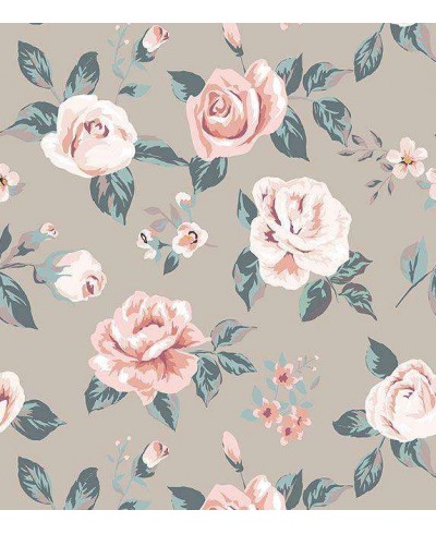 Papel de parede floral romântico rosa e azul fundo em tons cinza chumbo