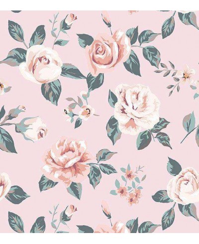 Papel de parede vintage rose floral rosa e azul com fundo rosa claro Papel de parede vintage rose floral rosa e azul com fundo rosa claro