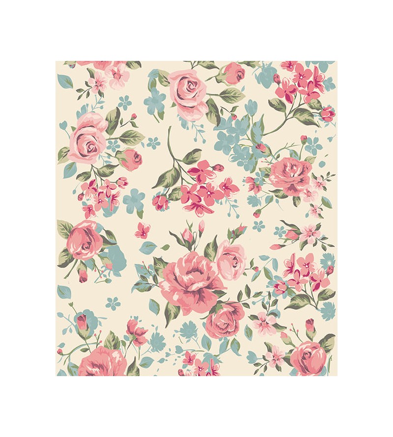 Papel de parede romântico rosa, verde e cinza com fundo bege