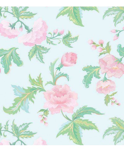 Papel de parede floral vintage verde e rosa com fundo azul Papel de parede floral vintage verde e rosa com fundo azul