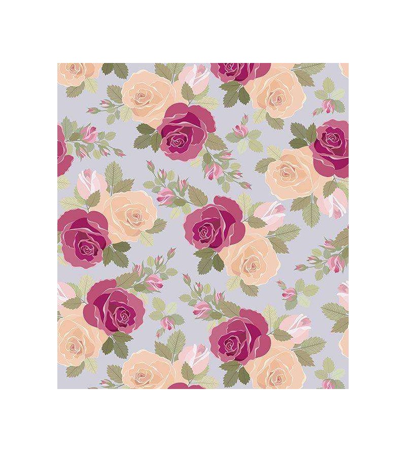 Papel de parede floral romântico bege, bordo, verde musgo e fundo cinza