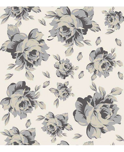 Papel de parede florais cinzas com fundo em branco gelo