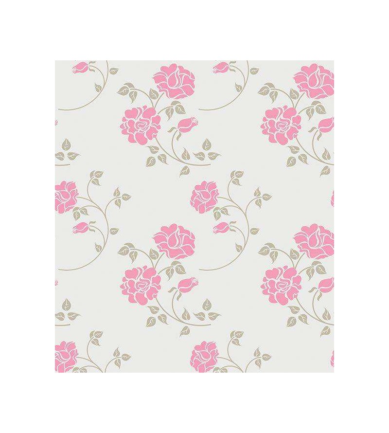 Papel de parede minimalista floral rosa em fundo cinza