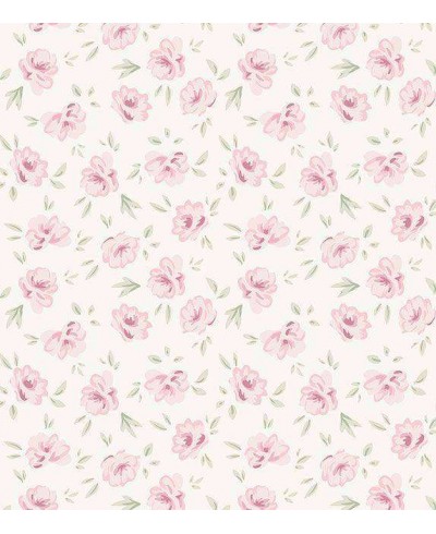 Papel de parede floral verde e rosa com fundo branco Papel de parede floral verde e rosa com fundo branco