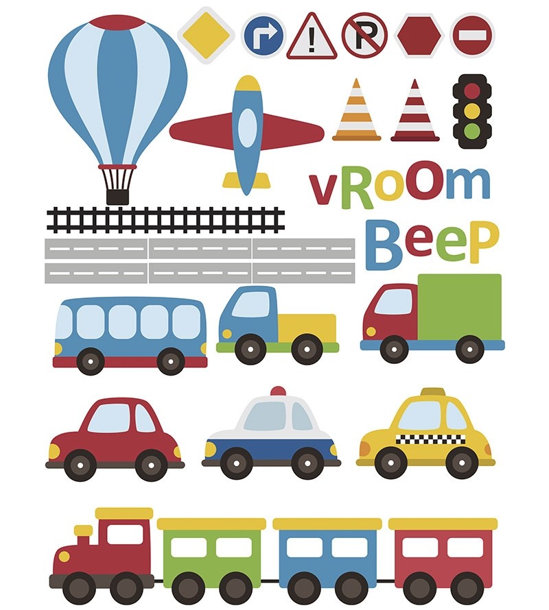 Sticker tema carro, avião e balão