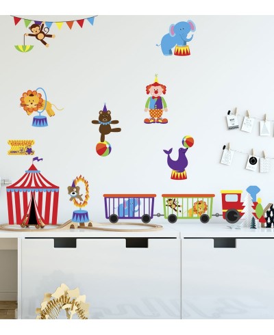 Sticker tema circo com leão, urso, cachorro, foca e macaco