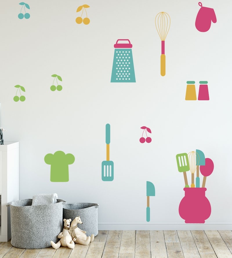 Sticker tema cozinha com utensílios coloridos infantis