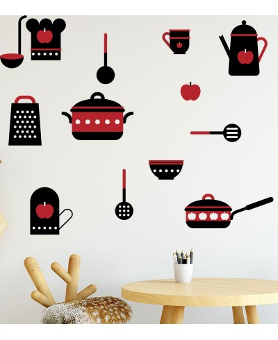 Sticker Cozinha com Utensílios em Tons de Preto e Vermelho