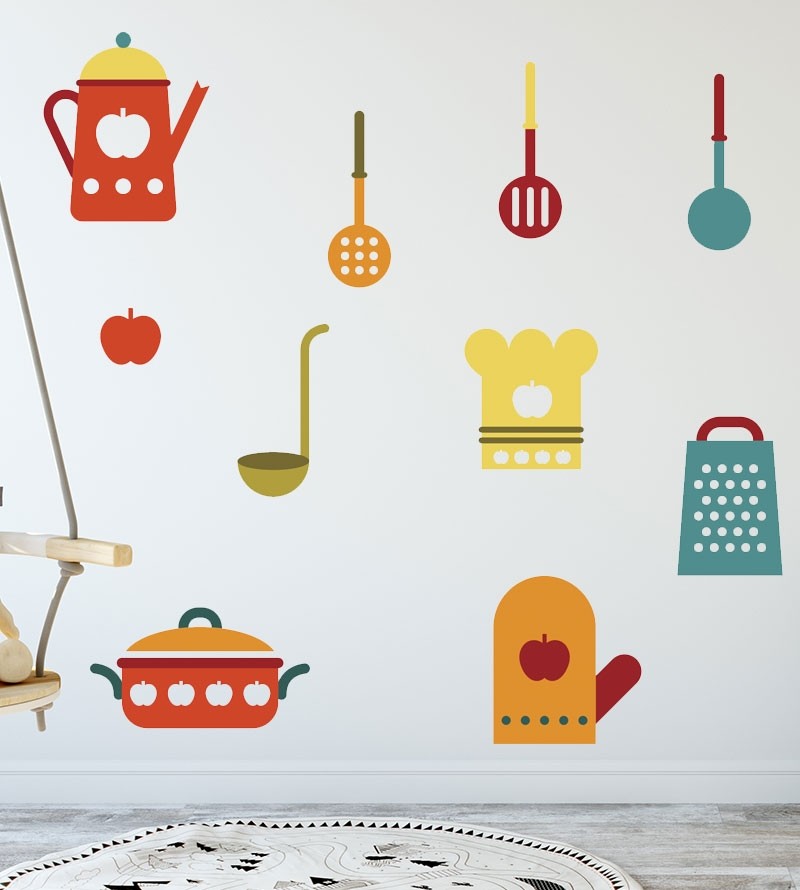 Sticker tema cozinha com utensílios coloridos para decoração infantil